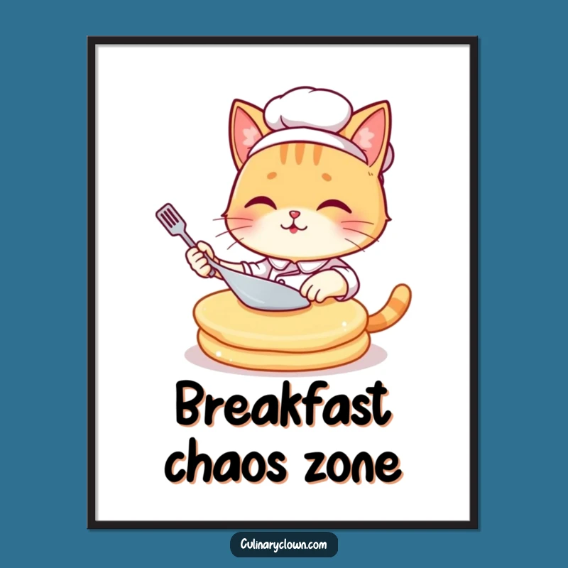 Funny Kawaii Cat Chef Pancake Poster: Hilarious Kitchen Wall Art for Food Lovers