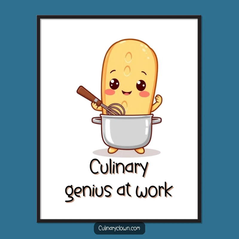 Funny Baguette Chef Poster - Playful Kitchen Art Print - Funny Gift Decor