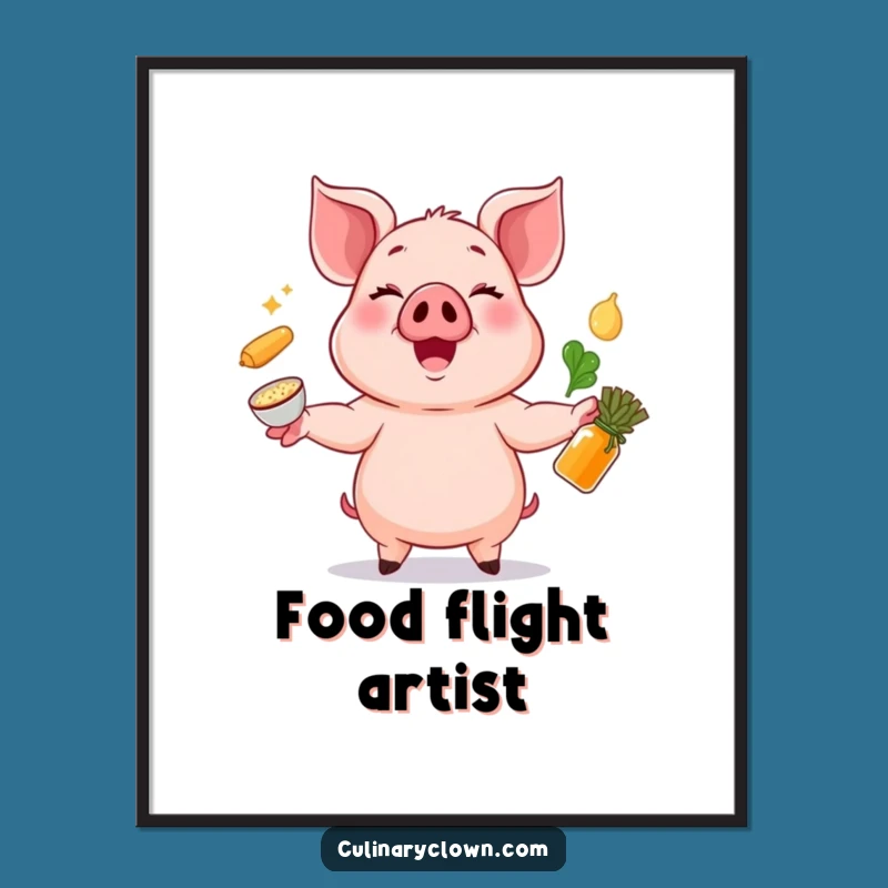 Funny Pig Juggling Poster - Cheerful Chef Art for Kitchen Decor