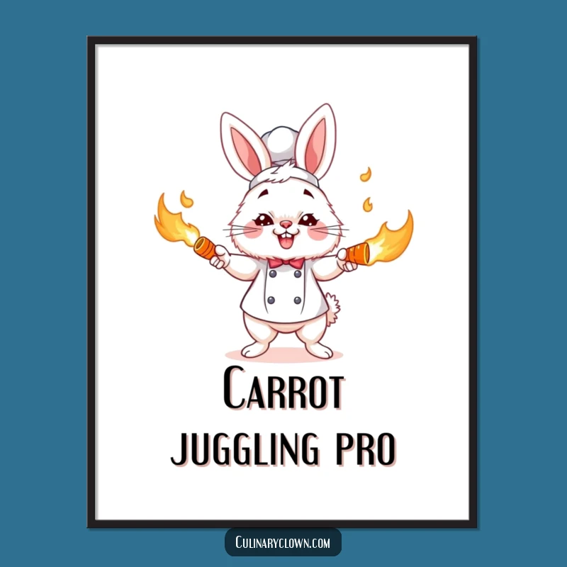 Funny Bunny Chef Poster: Flaming Carrot Juggler Art, Hilarious Cooking Decor Gift