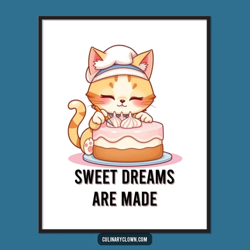 Funny Cat Chef Cake Decorating Poster - Whimsical Kitchen Art