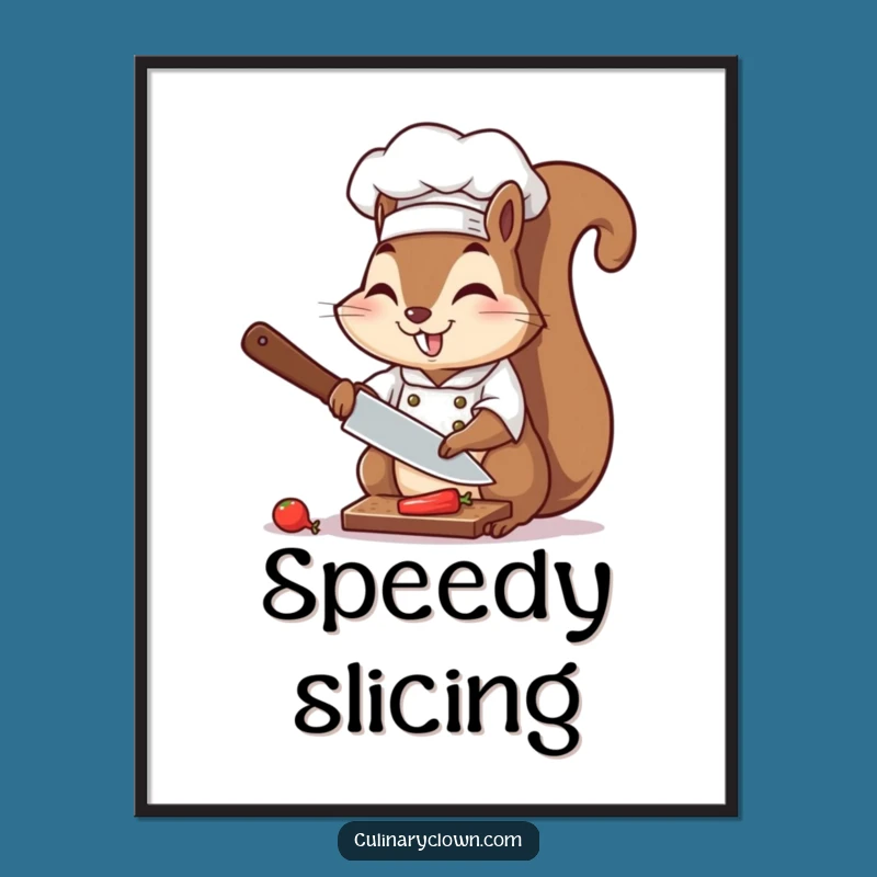 Funny Chef Squirrel Poster: Energetic Kitchen Art, Humorous Decor