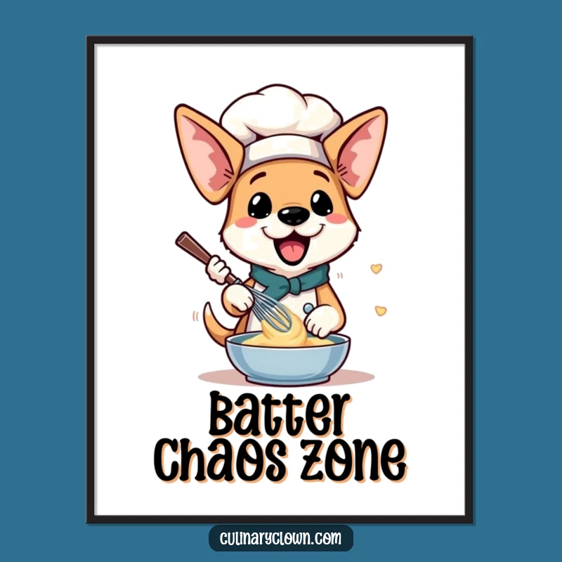Funny Dog Chef Poster: Hilarious Pup Baking Art for Kitchen Walls