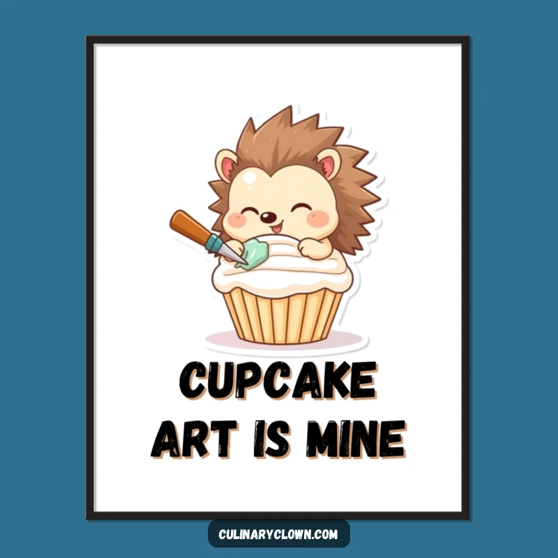 Funny Hedgehog Frosting Poster - Sweet Baker Art for Kitchen Decor