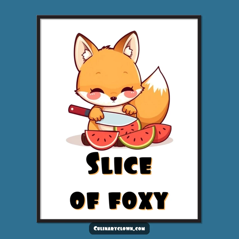 Funny Kawaii Fox Fruit Slicing Poster - Hilarious Healthy Living Wall Art