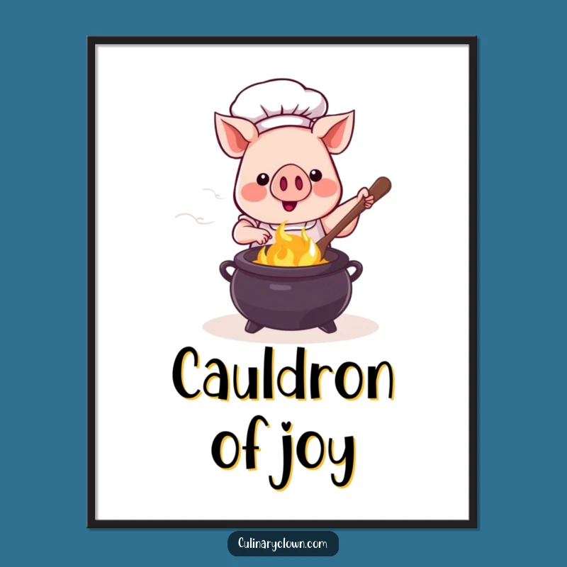 Funny Kawaii Pig Chef Cauldron Poster: Whimsical Wall Art for Magical Homes