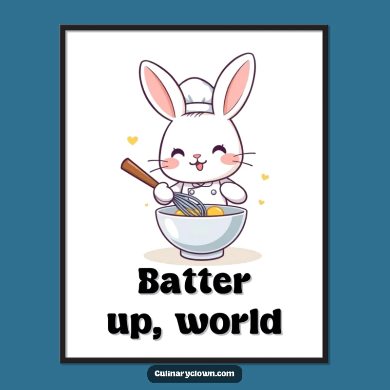 Funny Kawaii Rabbit Chef Poster: Cute Whisking Bunny Art Print, Perfect Funny Gift for Kitchen Decor