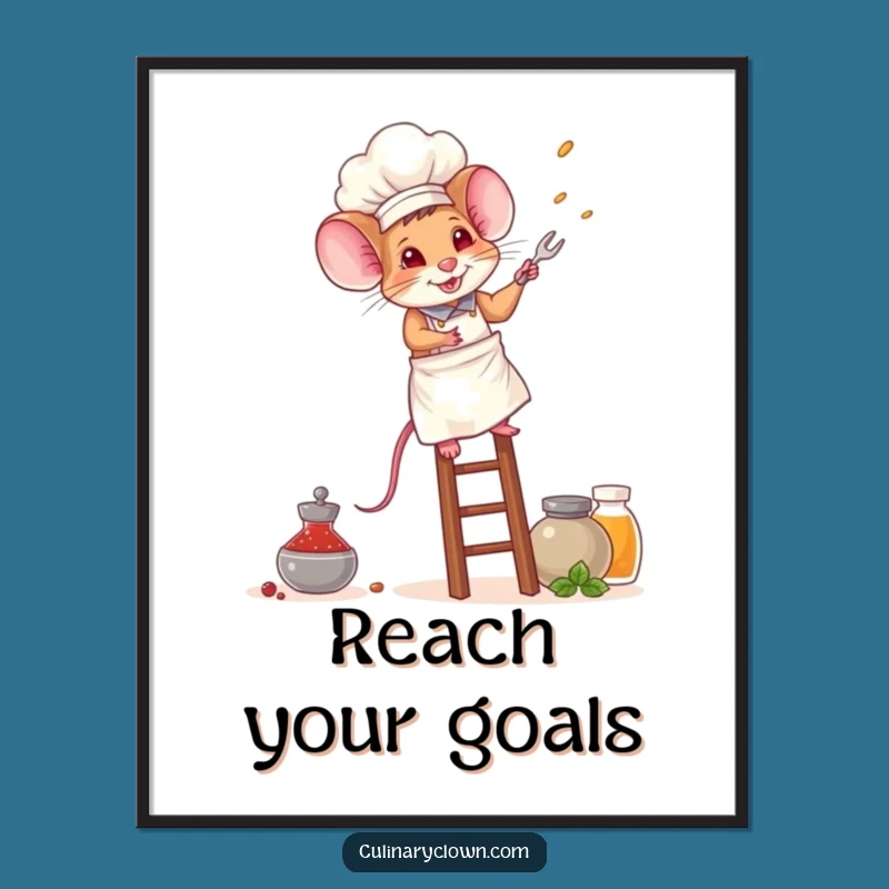 Funny Mouse Chef Poster: Brave Ascent for Flavor, Art Gift
