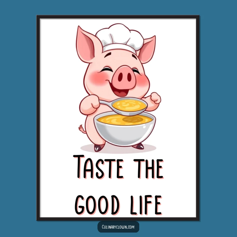 Funny Pig Chef Soup Poster: Chef Character Art for Foodie Decor