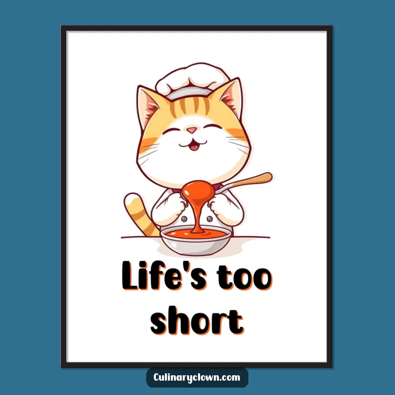 Funny Kawaii Cat Chef Poster - Giggling Gourmet Wall Art for Kitchens