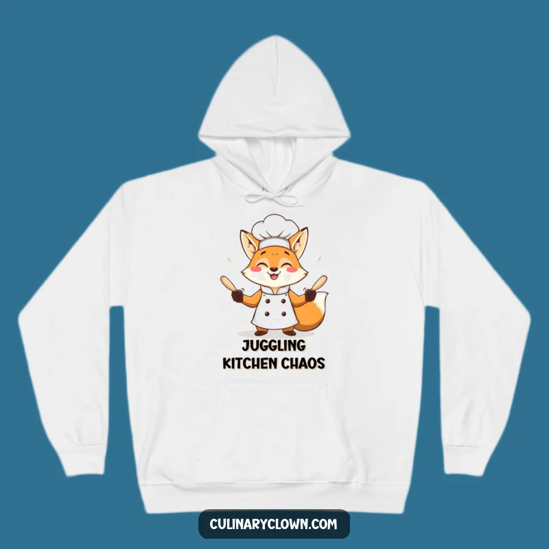 Cozy Funny Fox Chef Juggling Hoodie: Warmth and Whimsy for Your Kitchen