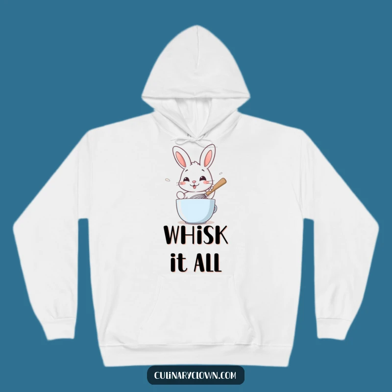 Cozy Funny Rabbit Whisking Batter Hoodie: Warm & Hilarious Baking Comfort Gift!