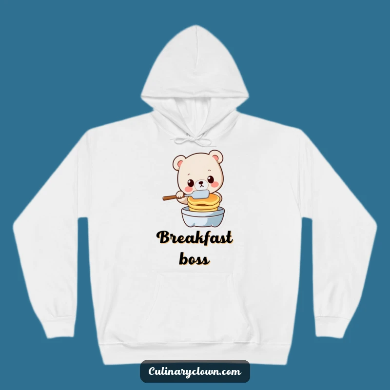 Funny Kawaii Bear Flipping Pancakes Hoodie - Cozy & Hilarious Kitchen Apparel
