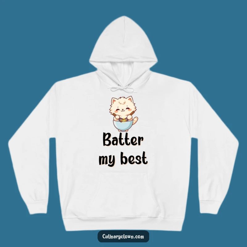 Funny Kawaii Cat Whisking Batter Hoodie - Cozy & Hilarious Baking Apparel
