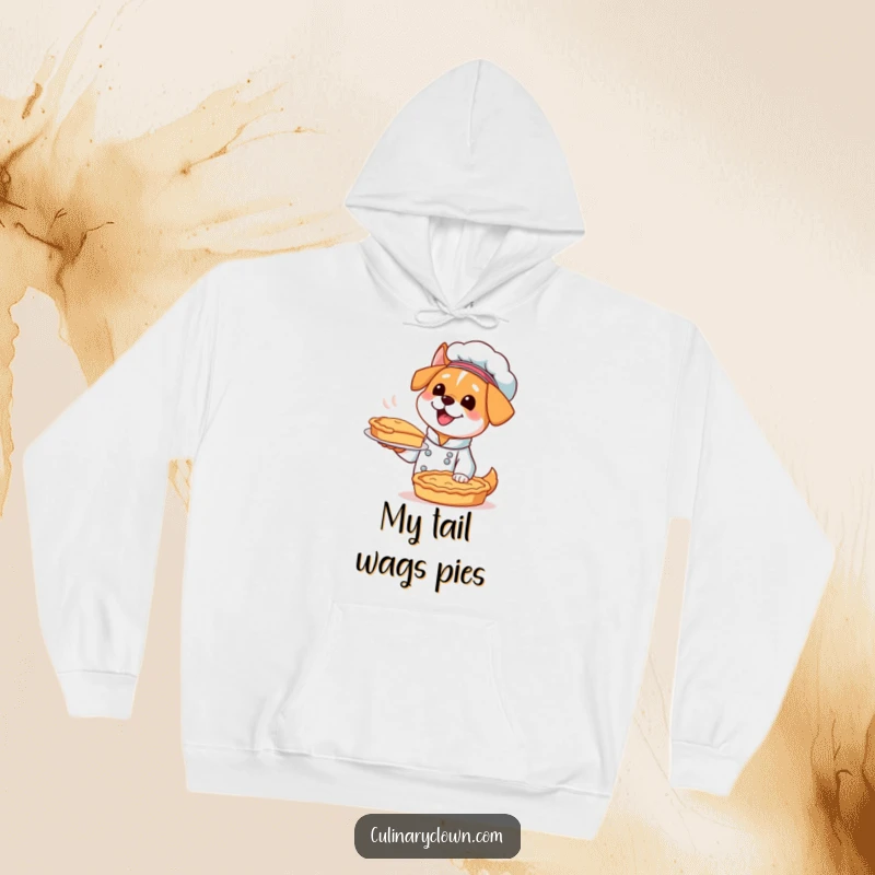 Funny Kawaii Dog Chef Hoodie: A cozy sweatshirt featuring an excited dog chef presenting a freshly baked pie.