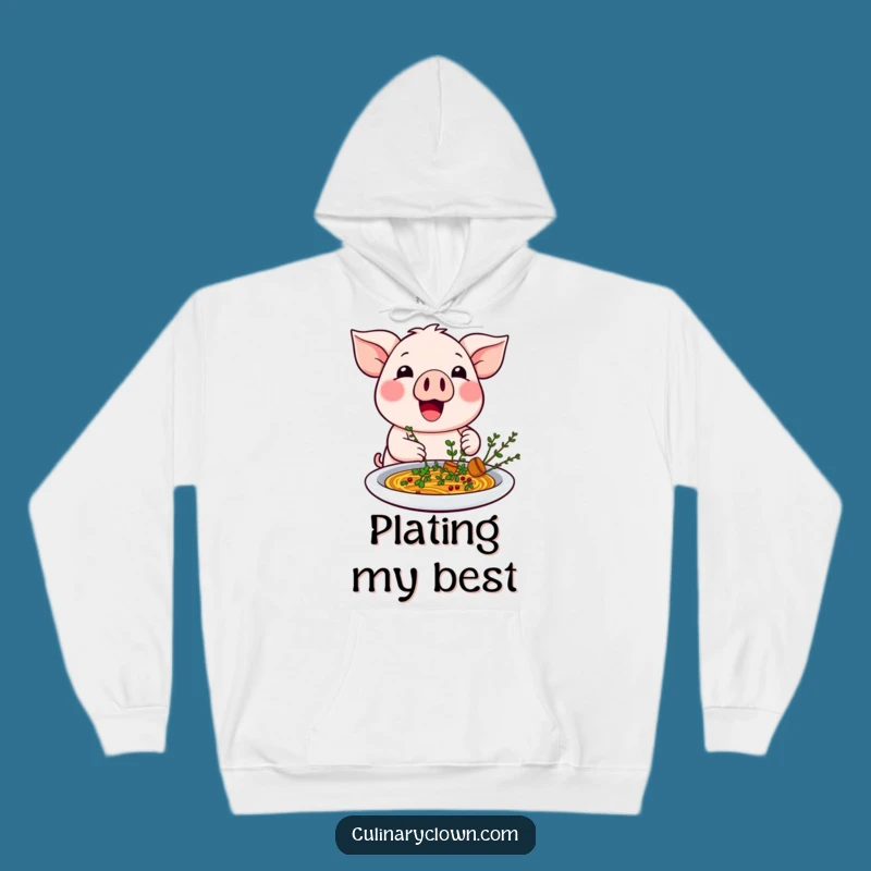 Funny Kawaii Pig Garnishing Dish Hoodie - Cozy & Hilarious Foodie Apparel