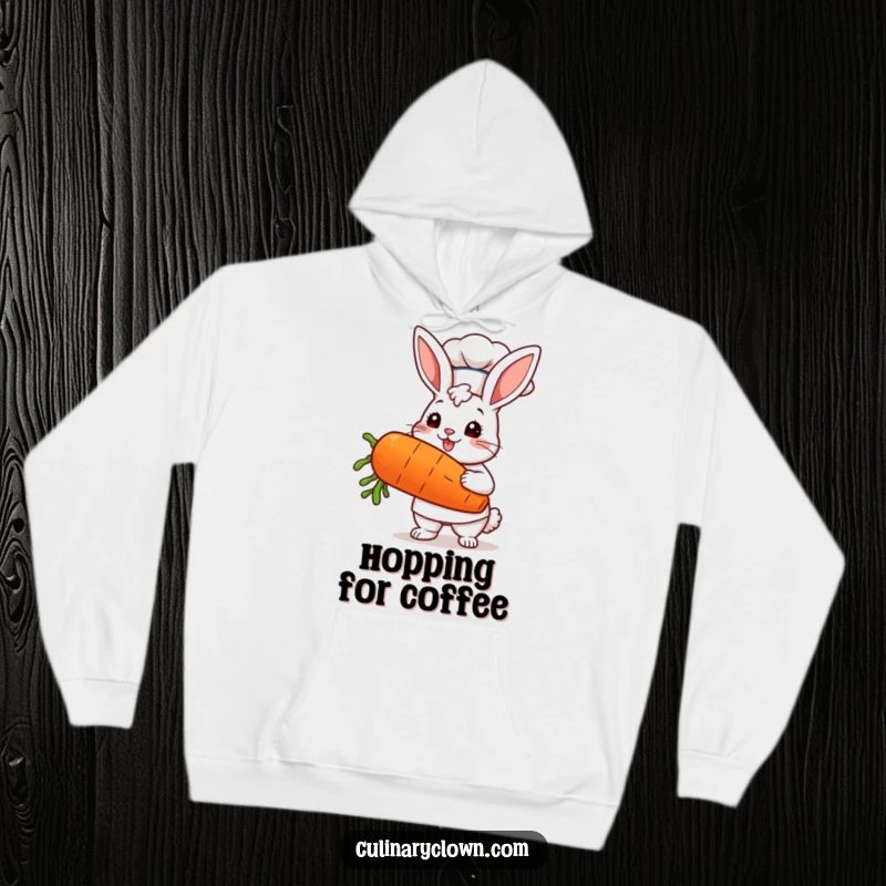 Funny kawaii bunny chef proudly holding a giant carrot, featured on a soft and warm hoodie.