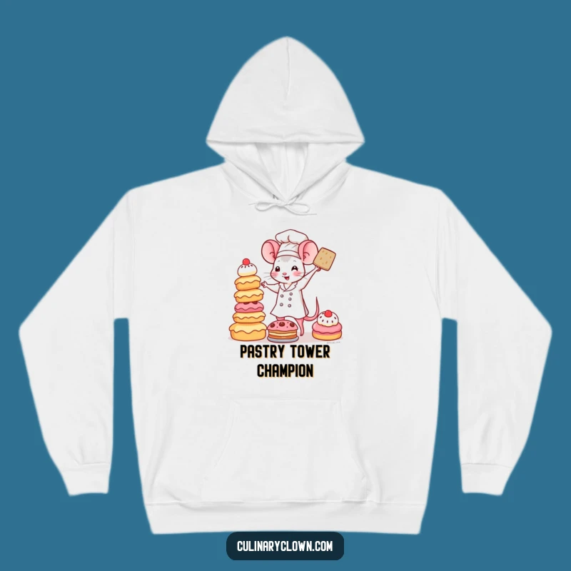 Cozy Funny Kawaii Mouse Chef Hoodie: Adorable Pastry Balance, Warm Funny Gift for Bakers