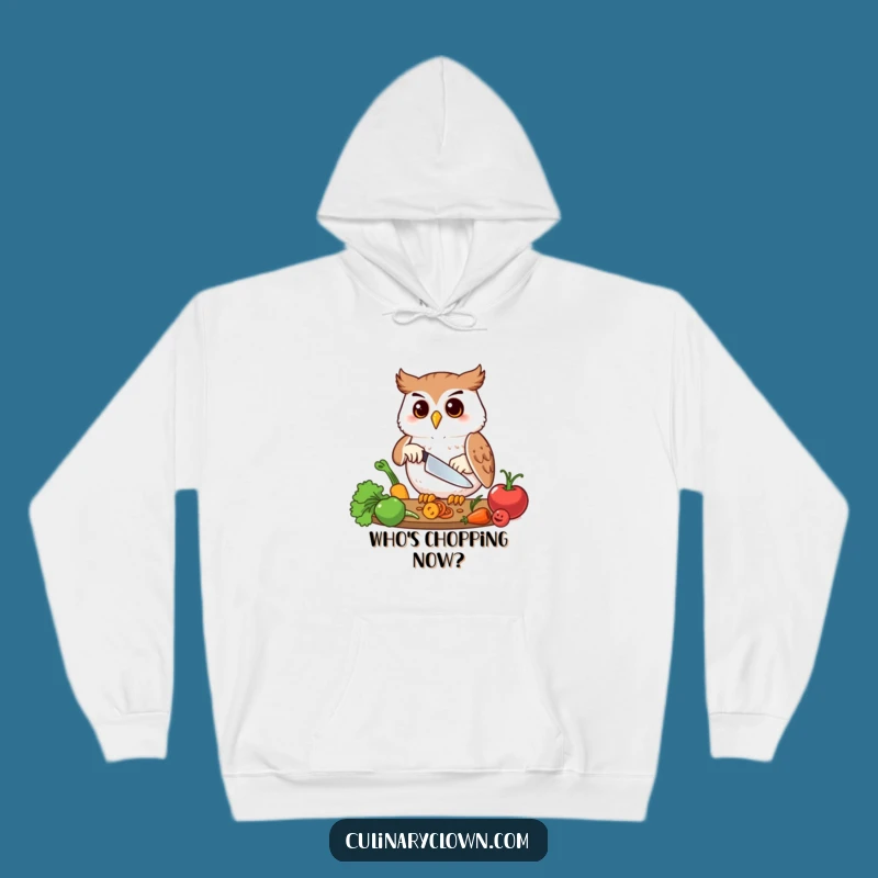Cozy Funny Owl Chopping Veggies Hoodie: Warm & Hilarious Chef Comfort Gift!