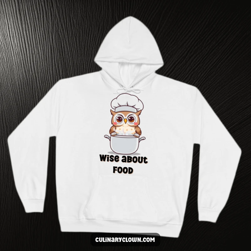 Funny Kawaii Owl Chef Hoodie: Soft and warm sweatshirt featuring a cute cartoon owl chef with curious eyes peeking over a steaming pot.