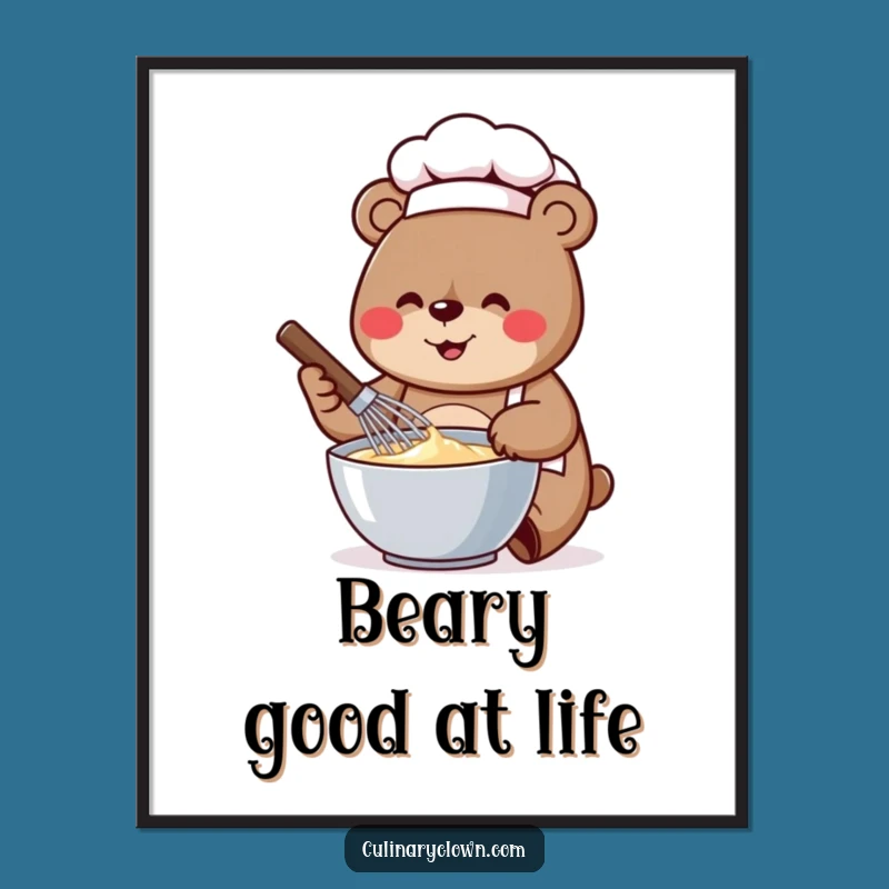 Free Printable Wall Art: Bear Chef Whisking Batter for Tasty, Funny Downloadable Decor!