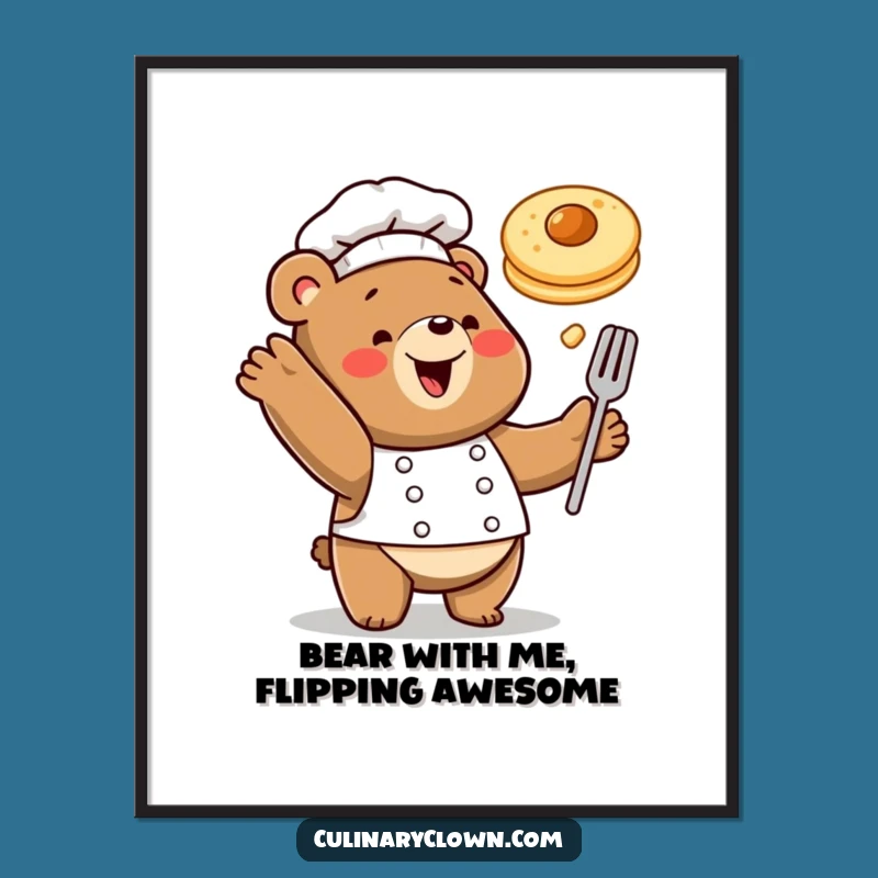 Free Printable Bear Chef Wall Art: Pancake Flip Downloadable Poster