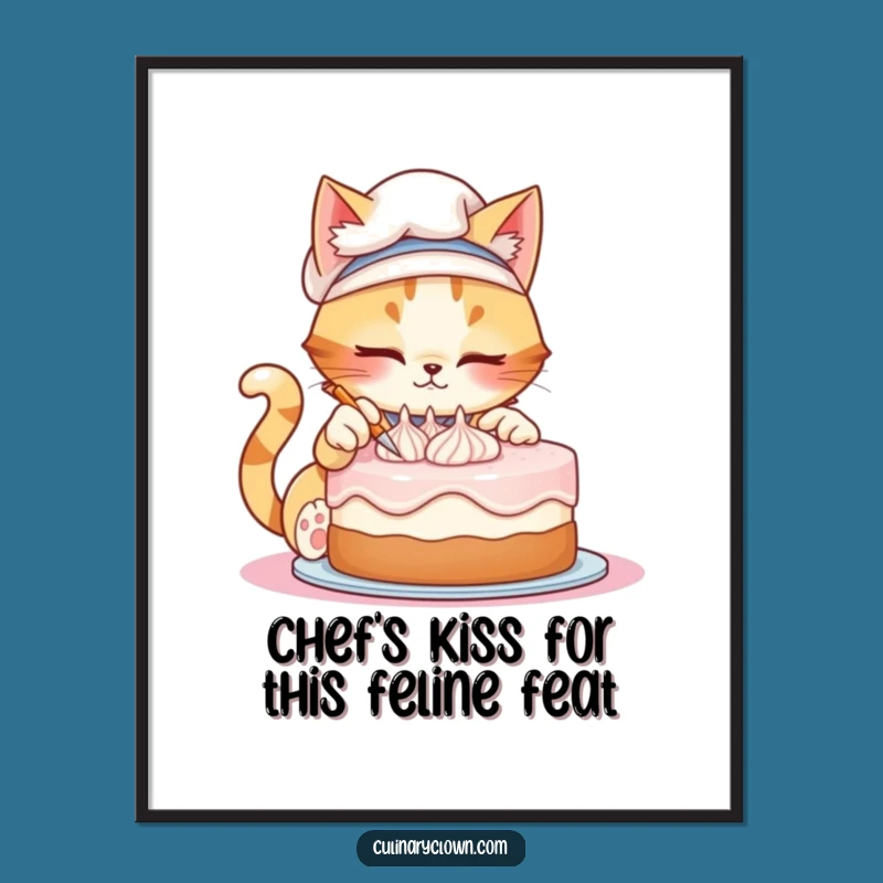 Free Printable Funny Cat Chef Wall Art: Mischievous Baker Decorating Cake, Downloadable Decor