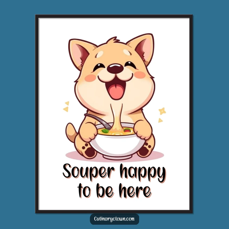 Free Printable Funny Wall Art: Dog Tasting Soup - Cozy Downloadable Decor