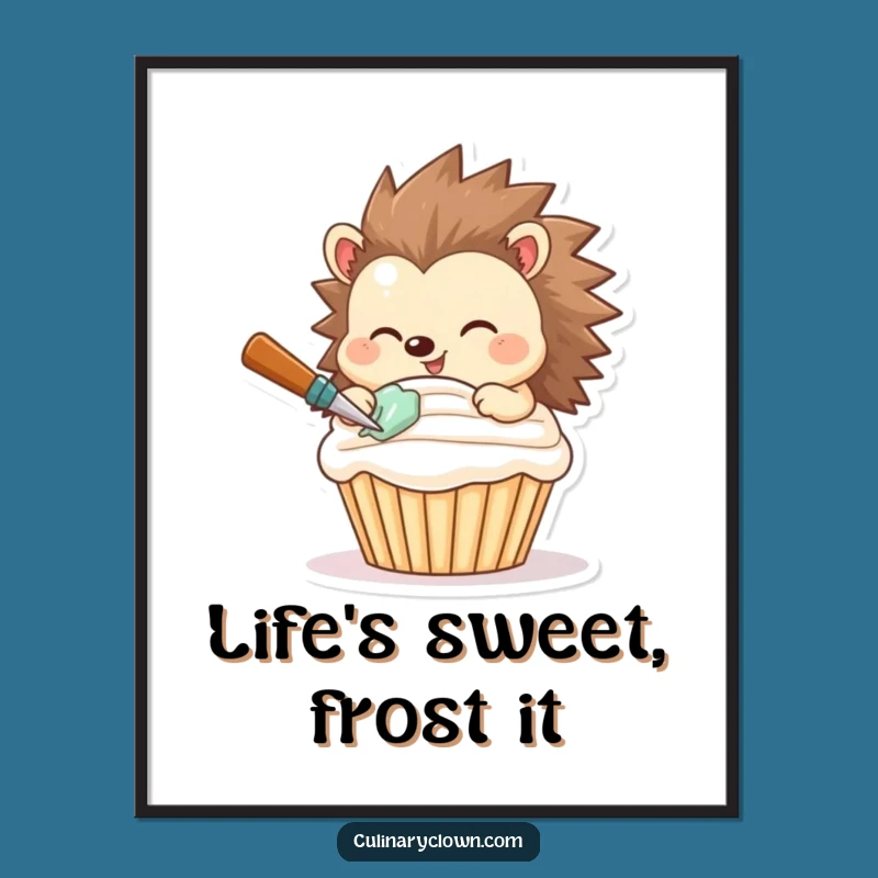 Free Printable Wall Art: Funny Hedgehog Frosting Cupcake Humorous Downloadable Decor