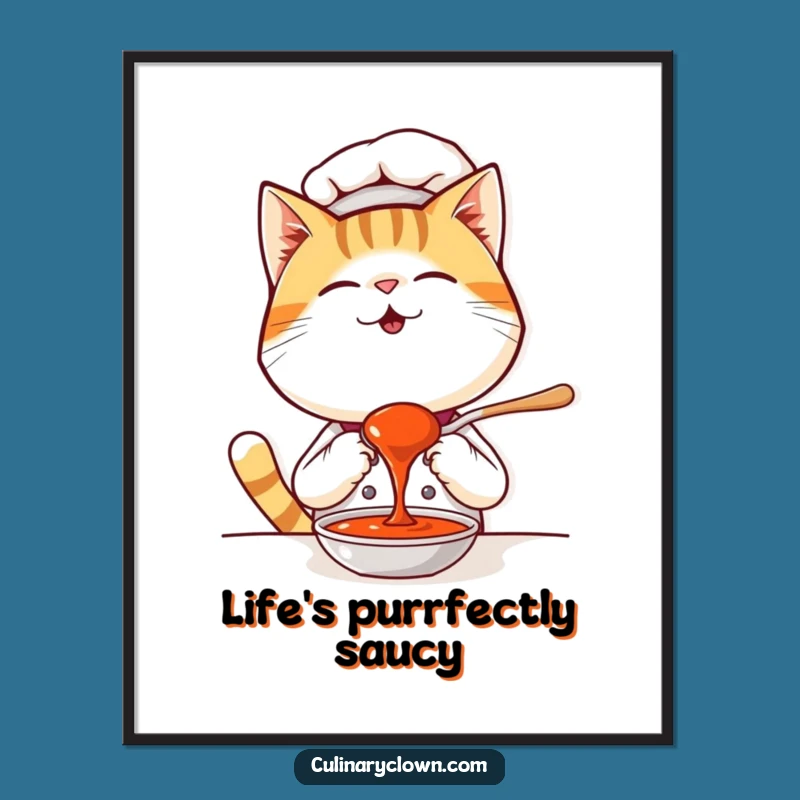 Free Printable Wall Art: Kawaii Cat Chef Tasting for Funny Downloadable Kitchen Decor