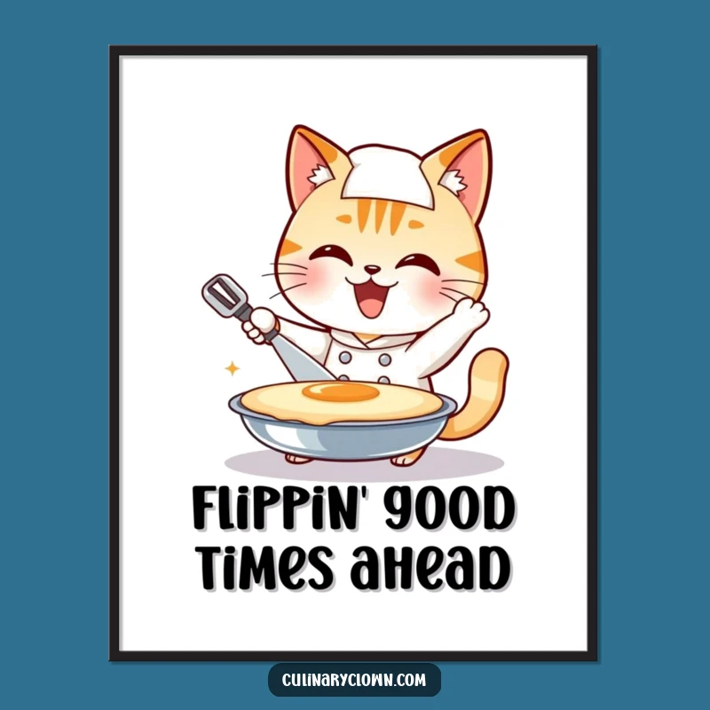 Funny Free Printable Wall Art: Cat Chef Pancake Flip for Kitchen Decor
