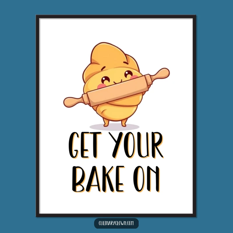 Funny Free Printable Wall Art: Happy Croissant Baker Rolling Pin Downloadable Art