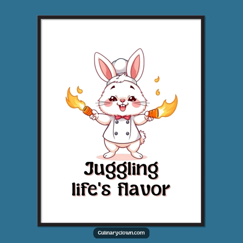 Funny Free Printable Wall Art: Juggling Bunny Chef for Fiery Decor