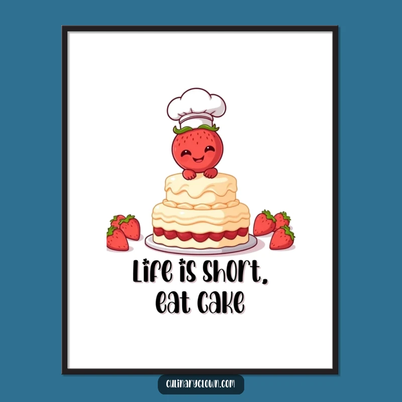 Funny Free Printable Wall Art: Giggling Strawberry Chef Cake Decor Downloadable Art