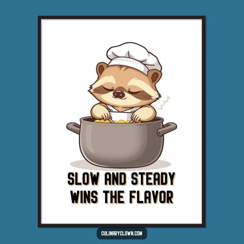 Free Printable Wall Art: Sleepy Sloth Chef & Soup Pot, Whimsical Downloadable Decor
