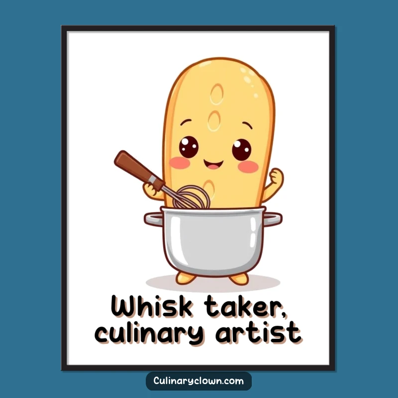 Funny Free Printable Baguette Chef Art: Whimsical Kitchen Decor Downloadable Art