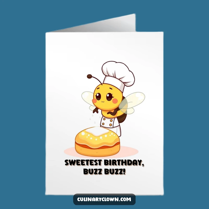 Free Printable Funny Birthday Card: Bee Chef Sweetening Birthday Pastry Download