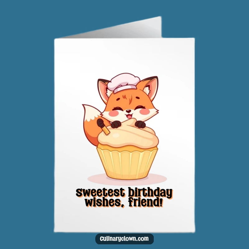 Free Printable Kawaii Fox Chef Birthday Card - Funny Downloadable Gift for Sweet Celebrations