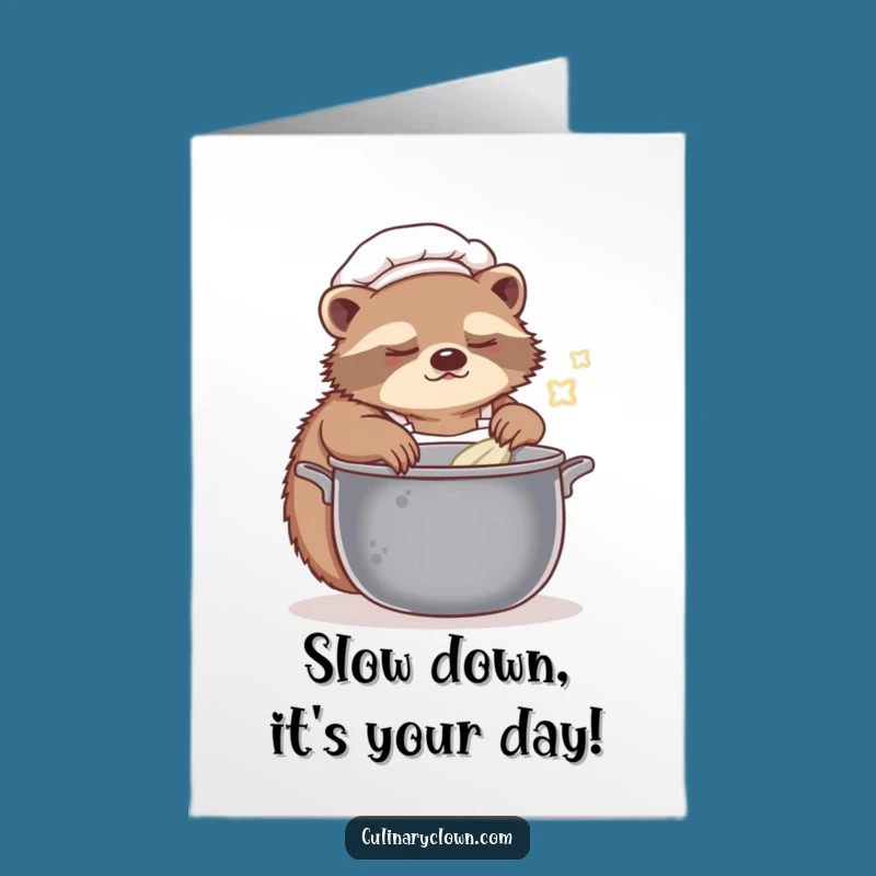 Free Printable Lazy Sloth Chef Birthday Card - Funny Downloadable Gift for Slow Cookers
