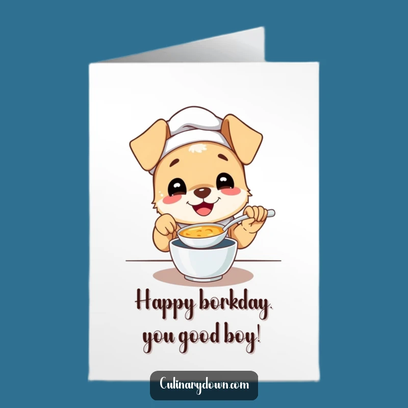 Free Printable Funny Puppy Chef Birthday Card: Happy Tasting, Adorable Downloadable Gift