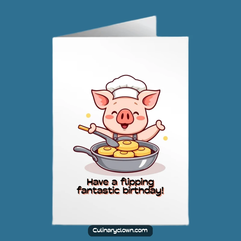 Free Printable Kawaii Pig Chef Birthday Card - Funny Downloadable Gift for Pancake Lovers