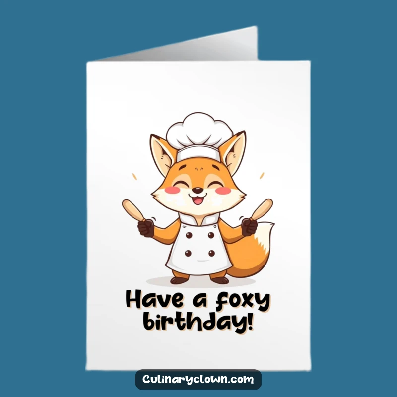 Free Printable Birthday Card: Juggling Fox Chef Rolls in Birthday Fun