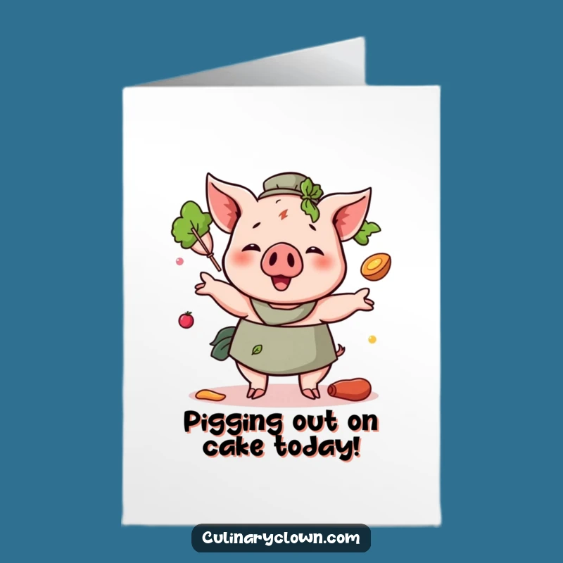 Free Printable Birthday Card: Funny Juggling Pig Chef, Instant Download Gift!