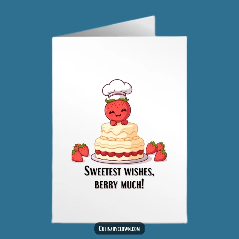 Funny Free Printable Birthday Card: Giggling Strawberry Chef Cake Frosting Printable Greeting Card