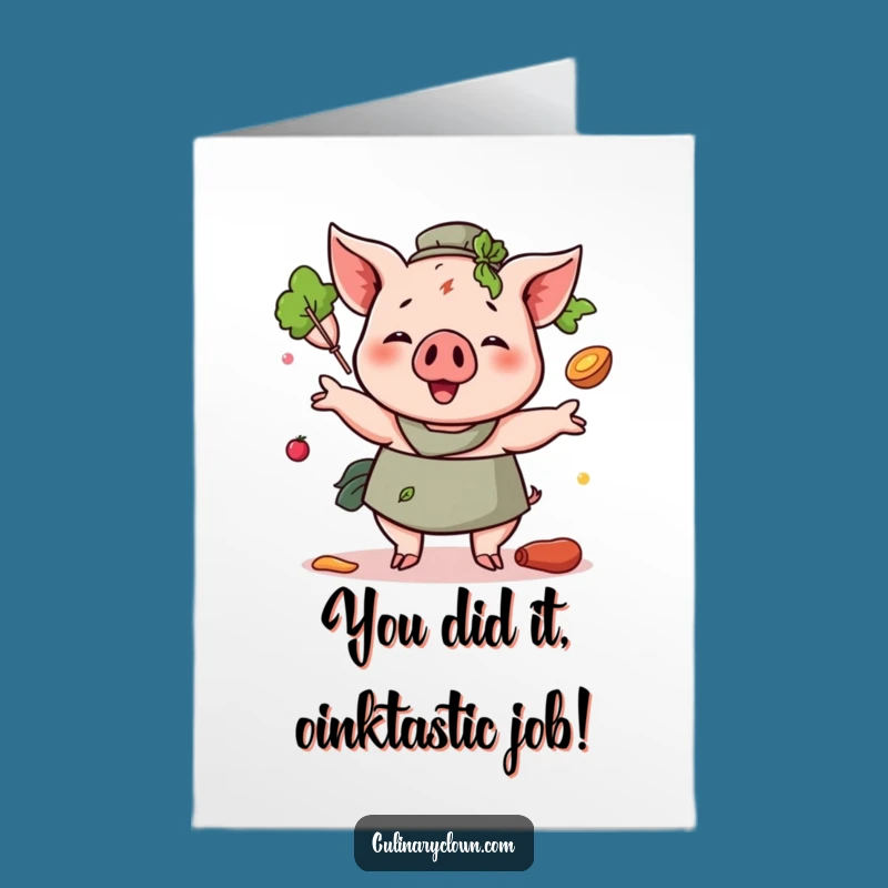 Free Printable Congrats Card: Juggling Pig Chef, Celebrate Success DIY Gift!
