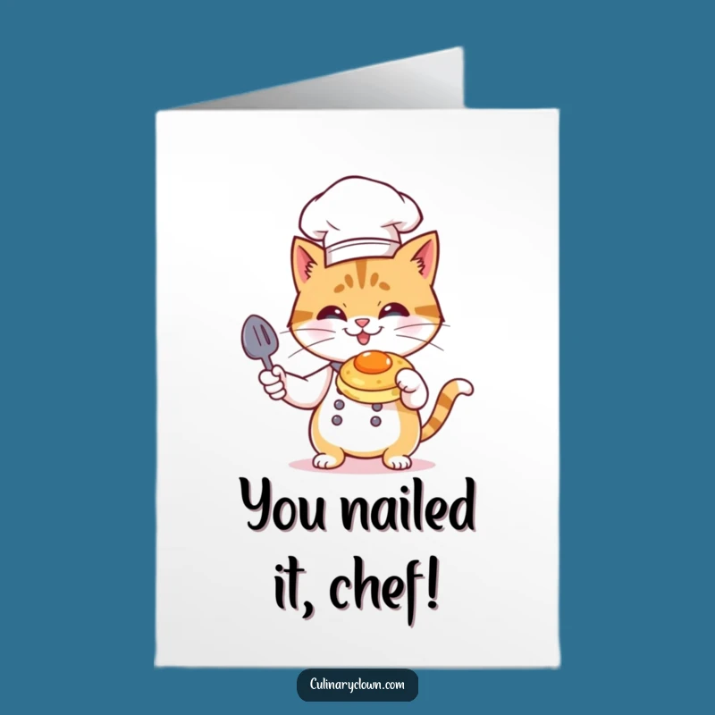 Free Printable Congratulations Card: Funny Cat Chef Pancake Celebration Downloadable