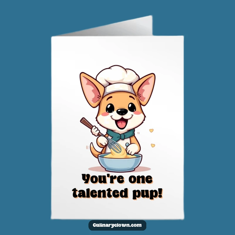 Free Printable Congratulations Card: Happy Dog Chef Whisking Success Downloadable