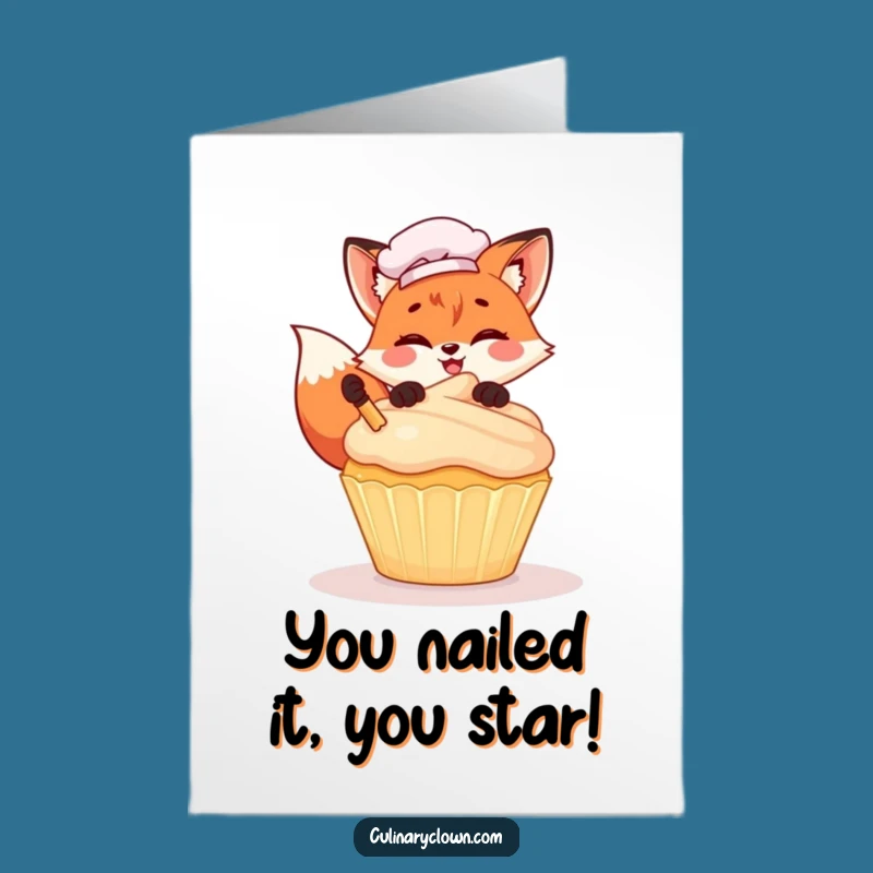 Free Printable Kawaii Fox Chef Congrats Card - Funny Downloadable Gift for Sweet Success