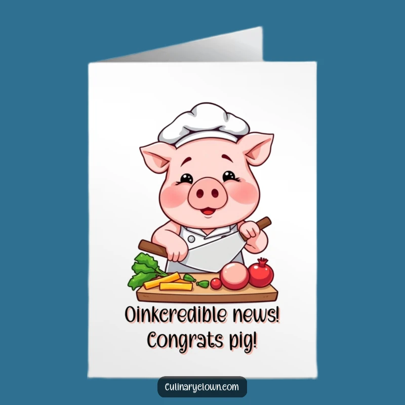 Free Printable Pig Chef 'Congrats' Card - Downloadable & Print at Home Celebration