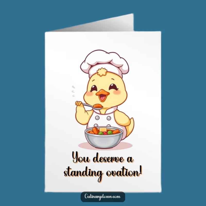 Free Printable Congrats Card: Kawaii Duck Chef Stew Tasting Funny Downloadable Gift